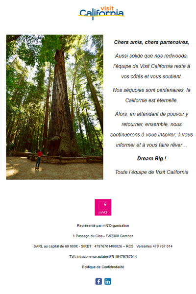 Message de Visit California à tous nos amis et partenaires
