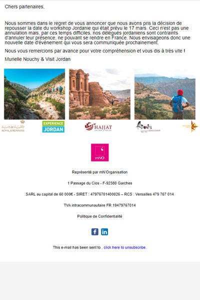 Nouvelle date du Workshop Jordanie   Annulation de la soirée du 17 mars