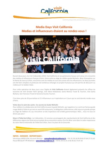 20   Visit California   Dec 19   Media Mission